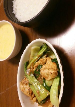 鶏肉とチンゲン菜炒め、カボチャスープ-レシピのメイン写真