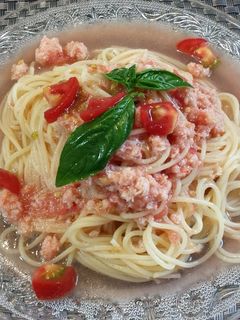 すりおろしトマトとカニ缶の冷製パスタ-レシピのメイン写真