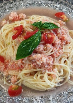 すりおろしトマトとカニ缶の冷製パスタ-レシピのメイン写真