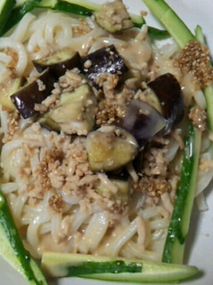 炒めた鶏肉となすのごまだれ冷やしうどん!-レシピのメイン写真