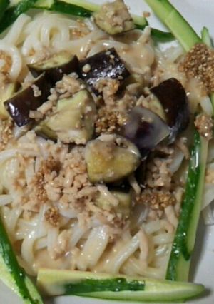 炒めた鶏肉となすのごまだれ冷やしうどん！-レシピのメイン写真