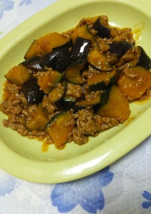 簡単！かぼちゃ茄子ひき肉の甘酢あん-レシピのメイン写真