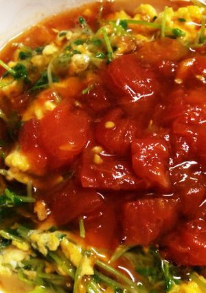 夏に☆豆苗の卵とじにトマトのあんかけ-レシピのメイン写真
