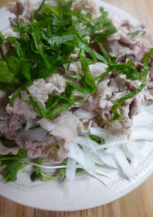 豚肉の冷しゃぶ(かいわれ＆玉ねぎ添え)-レシピのメイン写真