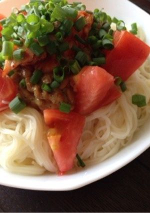 夏にピッタリ！キムチ納豆そうめん-レシピのメイン写真
