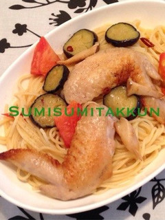 手羽先とナスとトマトのペペロンチーノ-レシピのメイン写真