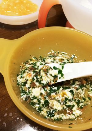 離乳食中期☆トマトとモロヘイヤの白和え-レシピのメイン写真