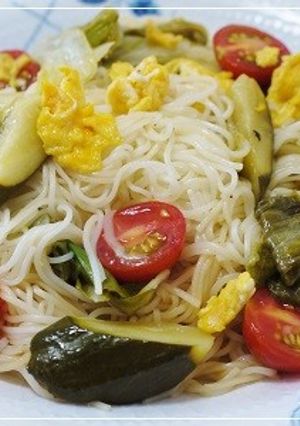 ☆夏野菜とピクルスの素麺チャンプルー☆-レシピのメイン写真