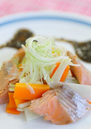 鮭とお野菜の蒸し物✤すりごまソースで-レシピのメイン写真