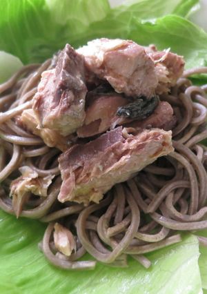 簡単！一人ランチに冷たいサラダ鯖そば-レシピのメイン写真