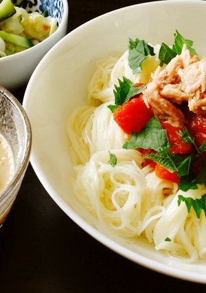 トマトとツナと大葉のゴマだれそうめん-レシピのメイン写真