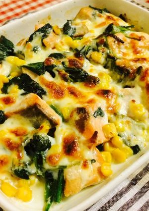 ☆鮭とほうれん草コーンのマヨチーズ焼き-レシピのメイン写真