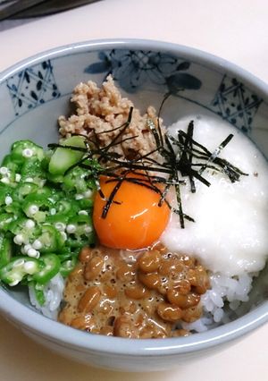 疲労回復☆鶏そぼろ入りネバネバ丼-レシピのメイン写真
