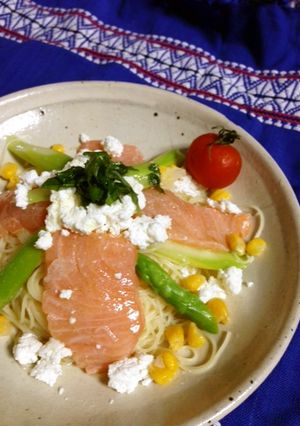 ７分簡単カロリー低♡サーモンの冷製パスタ-レシピのメイン写真