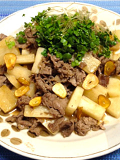 【旭×椙】牛肉と自然薯の炒めもの-レシピのメイン写真