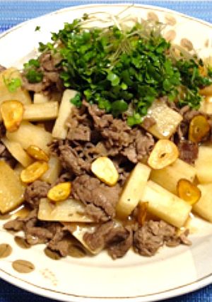 【旭×椙】牛肉と自然薯の炒めもの-レシピのメイン写真