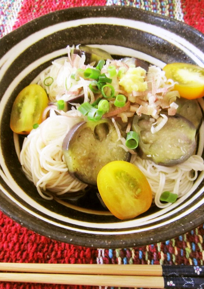 ［夏にさっぱり］茄子の焼き浸しそうめん-レシピのメイン写真