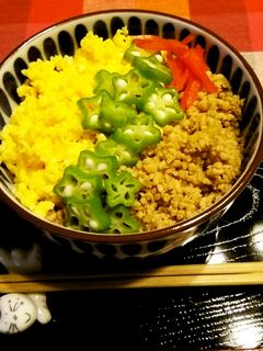 夏!オクラのせ鶏そぼろ丼♪-レシピのメイン写真