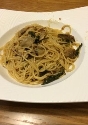 ツルムラサキとアサリのおかか和風パスタ-レシピのメイン写真