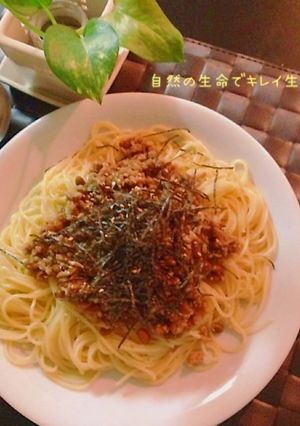 麺つゆで簡単☆鳥挽肉と納豆パスタ-レシピのメイン写真