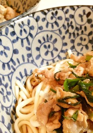 梅入り　豚ニラ冷しうどん-レシピのメイン写真