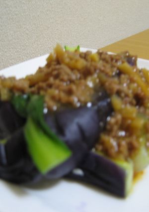 ***青梗菜と茄子の挽肉炒め***-レシピのメイン写真