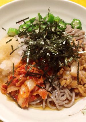 簡単ネバネバそば☆オクラ納豆キムチ♪-レシピのメイン写真