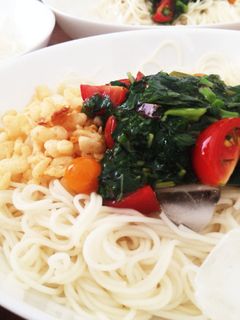 冷やしモロヘイヤたぬきそうめん♪-レシピのメイン写真