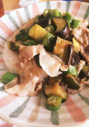なすとオクラと豚肉の中華丼-レシピのメイン写真