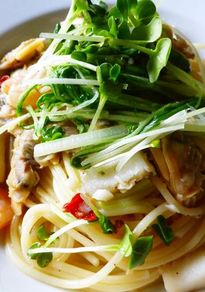 水菜の消費に！シーフードと水菜のパスタ♪-レシピのメイン写真