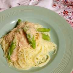 รูปของ 簡単５分☆たらことアスパラの冷製パスタ