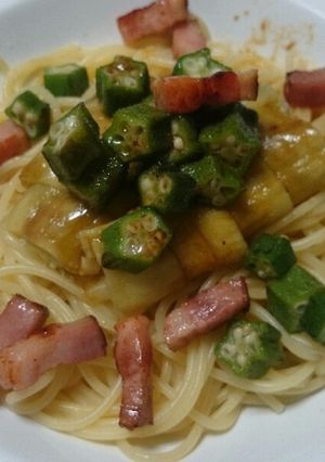 焼きナスとオクラとベーコンの夏パスタ-レシピのメイン写真