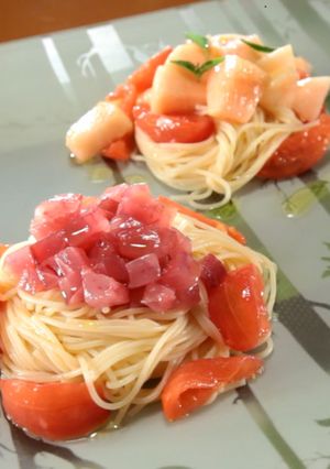 赤い冷たいパスタ-レシピのメイン写真