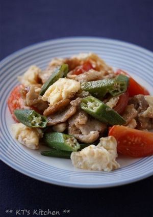 オクラと豚肉、トマトの甘酢卵炒め-レシピのメイン写真