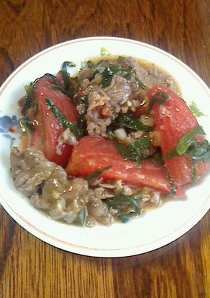 トマトとニラと牛肉の炒めもの(つゆだく)-レシピのメイン写真