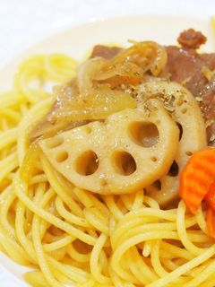 レンコンと牛肉の和風パスタ、わさび風味も-レシピのメイン写真