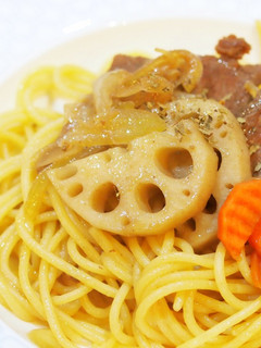 レンコンと牛肉の和風パスタ、わさび風味も-レシピのメイン写真