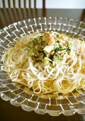 香味野菜の梅肉和えde爽やか素麺♪-レシピのメイン写真