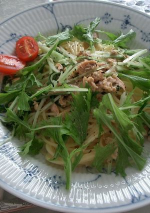 ﾗｲﾑｵｲﾙの水菜とｼｰﾁｷﾝﾊﾟｽﾀ-レシピのメイン写真