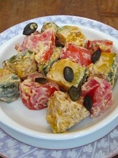 かぼちゃとトマトの豆乳マヨマスタード和え-レシピのメイン写真
