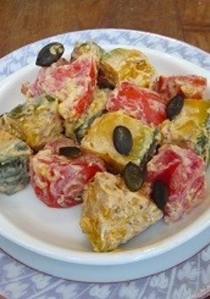 かぼちゃとトマトの豆乳マヨマスタード和え-レシピのメイン写真