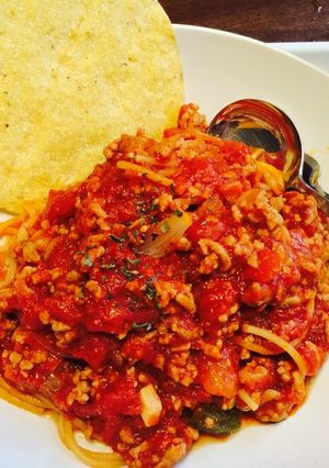 トマト缶でミートパスタ-レシピのメイン写真