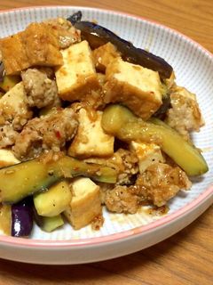 簡単!ひき肉と茄子と厚揚げのピリ辛炒め-レシピのメイン写真