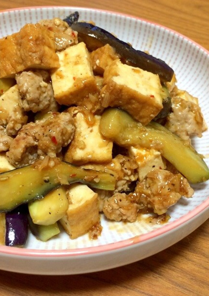 簡単！ひき肉と茄子と厚揚げのピリ辛炒め-レシピのメイン写真