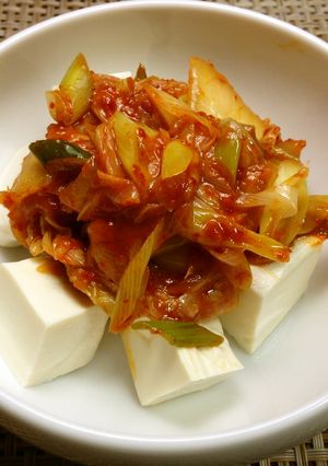 サイコロ豆腐の炒めキムチのせ-レシピのメイン写真