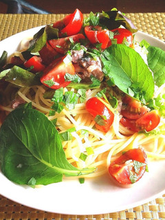 鯖缶とミニトマトの冷製パスタ♪-レシピのメイン写真