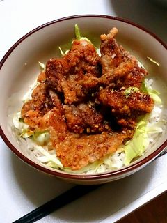 豚こま竜田揚げ丼、タレつき♪-レシピのメイン写真