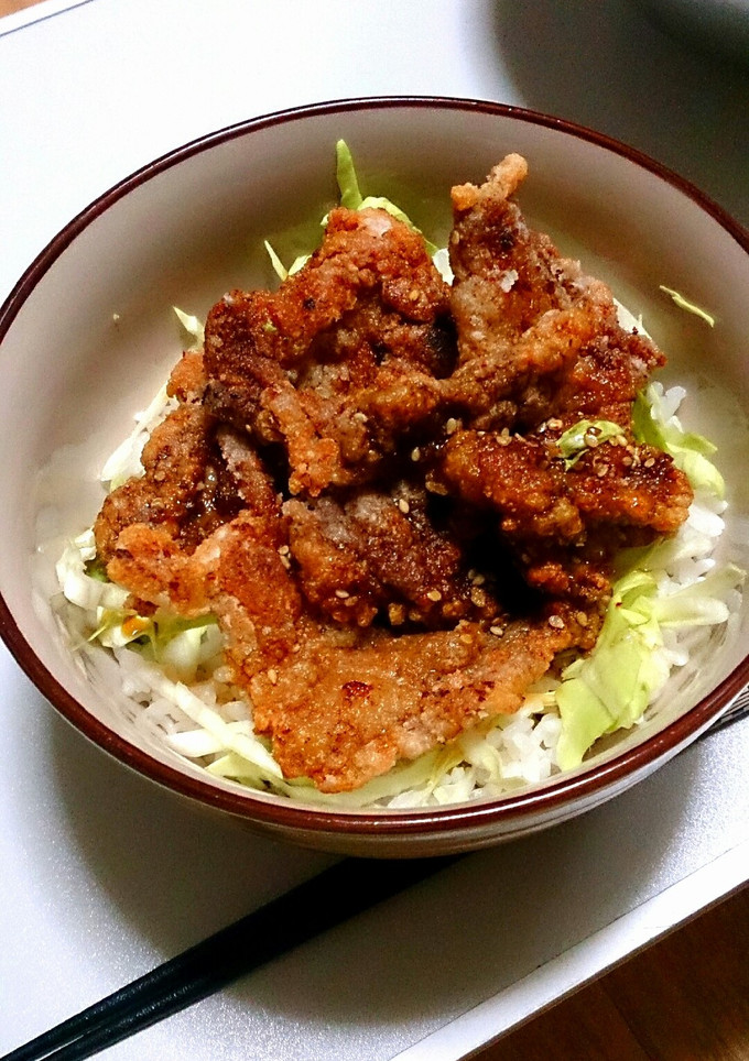 豚こま竜田揚げ丼、タレつき♪-レシピのメイン写真