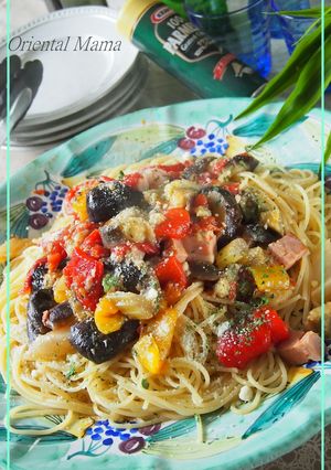ベーコンとたっぷり夏野菜のごちそうパスタ-レシピのメイン写真