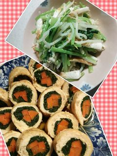 小松菜で同時に肉巻き、和え物しちゃいます-レシピのメイン写真